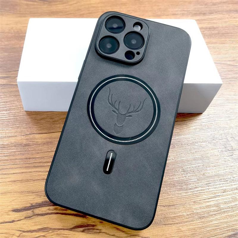 Luxury PU Leather Deer Case For iPhone 15 14 13 12 11 Pro Max 15Pro 14Pro 13Pro ProMax For Magsafe Wireless Charge Full Cover On