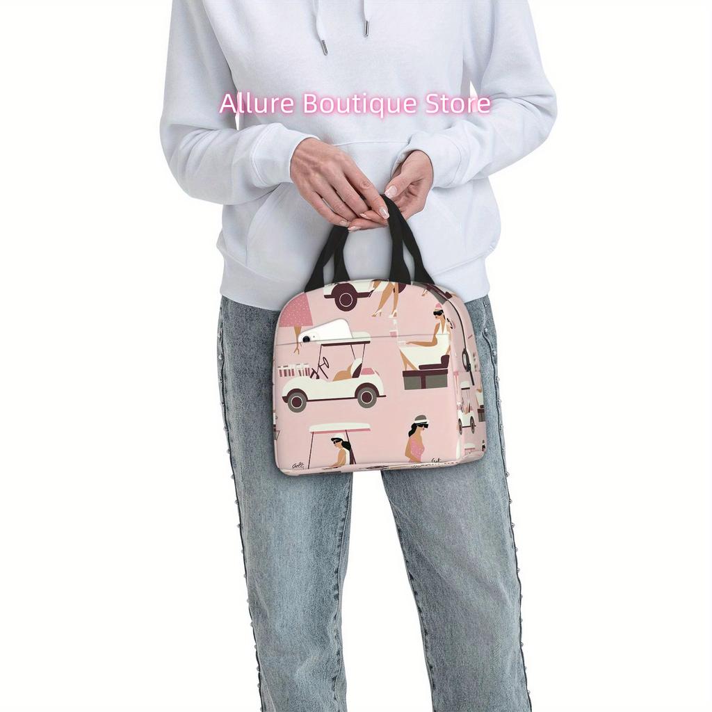 1pc Golf Cart with Drinks Thermal Insulated Bag - Pink Background, Reusable & Portable, No Food Contact, Ideal for Home, Office,
