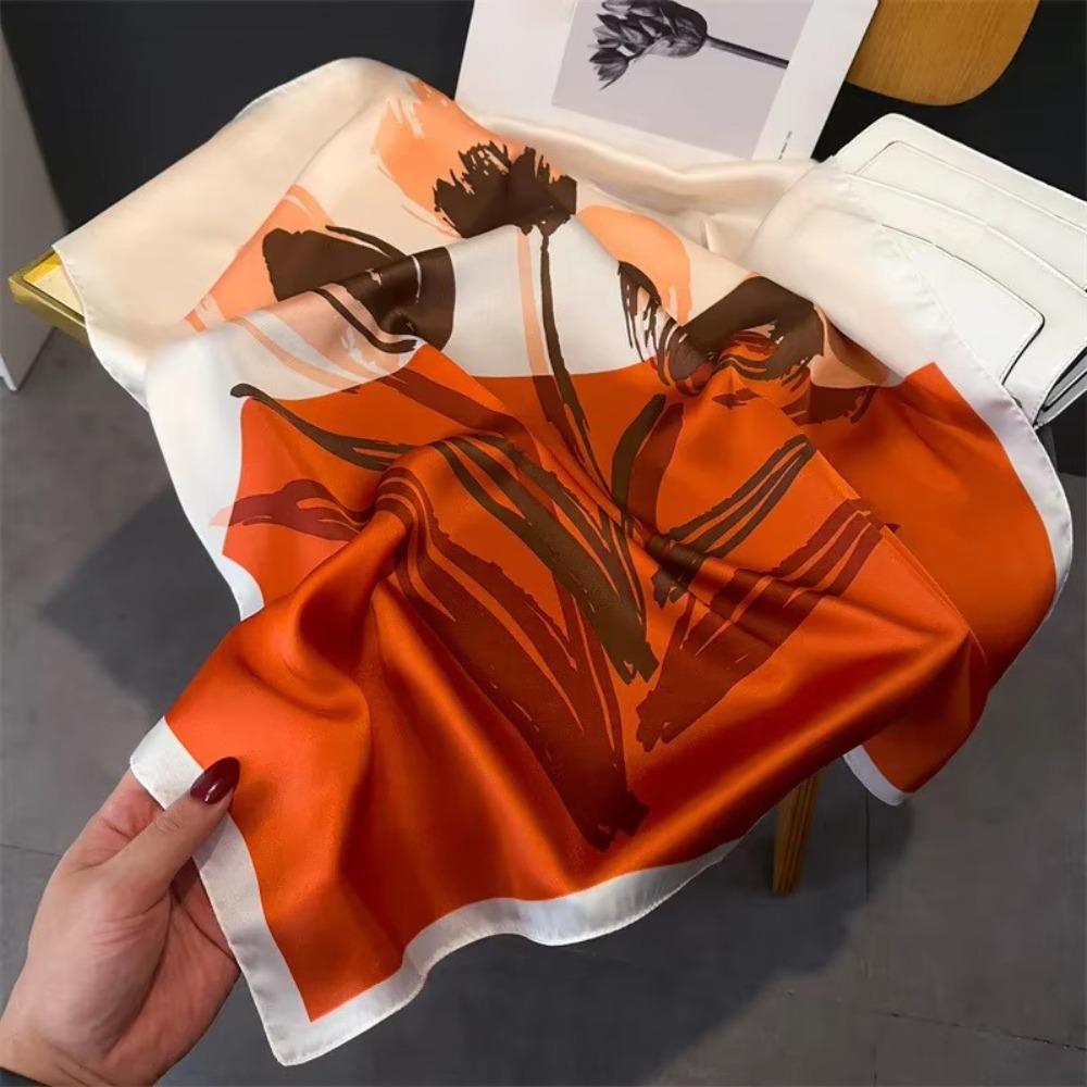 Polyester Lily Scarves Wrap Square Neckerchief Fashion Silk Hair Bands Female Accessories
