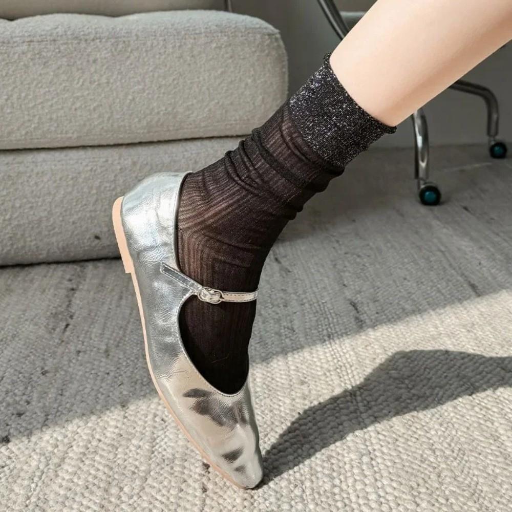 1 pair Transparent Crystal Silk Socks Ultra-thin Mesh Socks Korean Style Lace Socks Summer Women