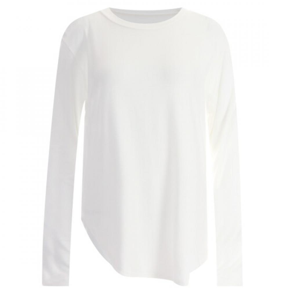 Shop Women Round SpliT Hip Cover Yoga Long Sleeve T shirT Ivory Rnf Wsh 11860