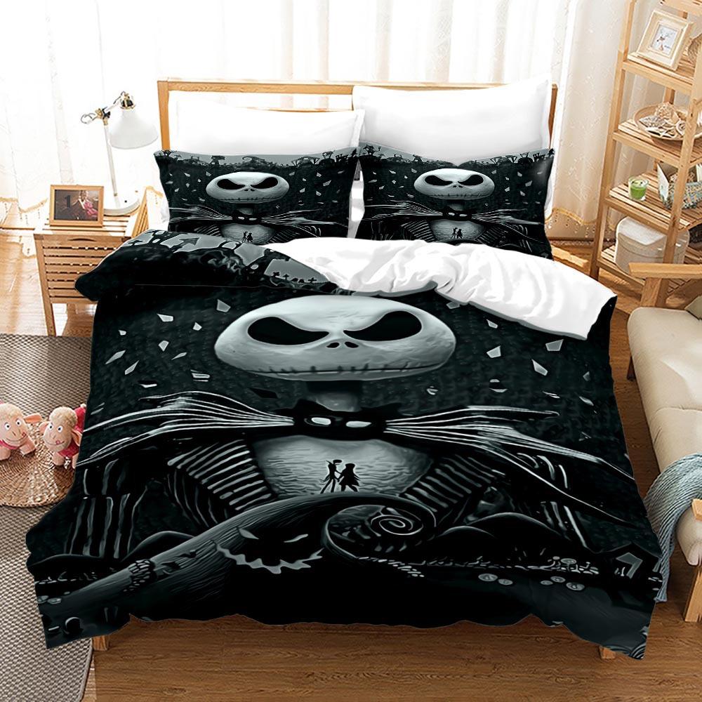 3pcs Queen Size Duvet Cover Sets, Nightmare Before Christmas Jack and Sally Rose Decor Bedding Set 2/3pcs Polyester Quilt Cover