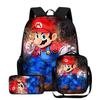 New Mario cartoon backpack, three-piece set for primary and secondary school students, school bag, backpack, shoulder bag, pencil case.