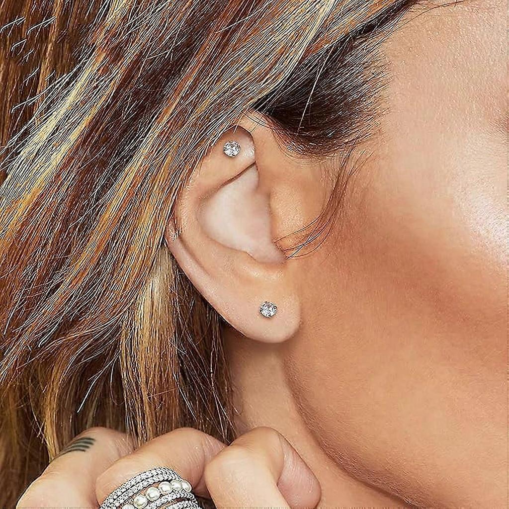 8 Pairs 316L Stainless Steel Flat Back Stud Earrings Lightweight Small Hoop Earrings Set for Women Men, Silver