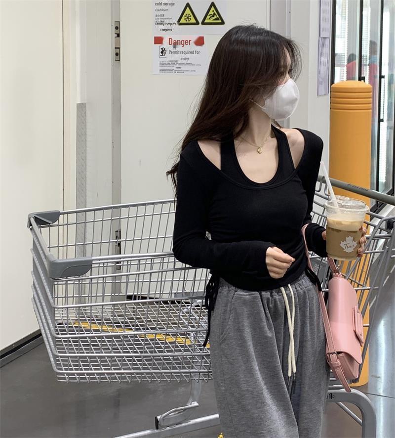 Футболка с длинным рукавом и вырезом-халтер в корейском стиле для женщин — шикарная, стильная и подчеркивающая фигуру