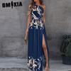 Женская мода лето весна однотонный принт сексуальный разрез без рукавов одно плечо высокая талия повседневные платья