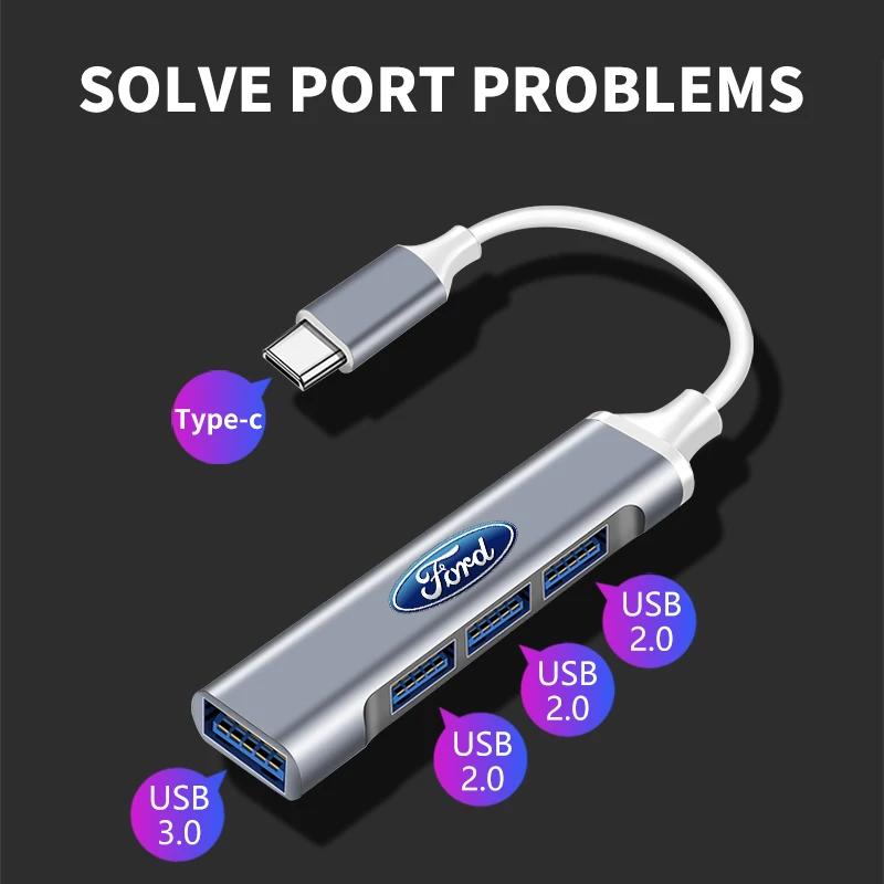 Car 4 In 1 USB-C Hub Notebook Docking USB Splitter Multi-interface Conversion For Ford ST Line Focus 3 Mondeo Ecosport Kuga Mk4