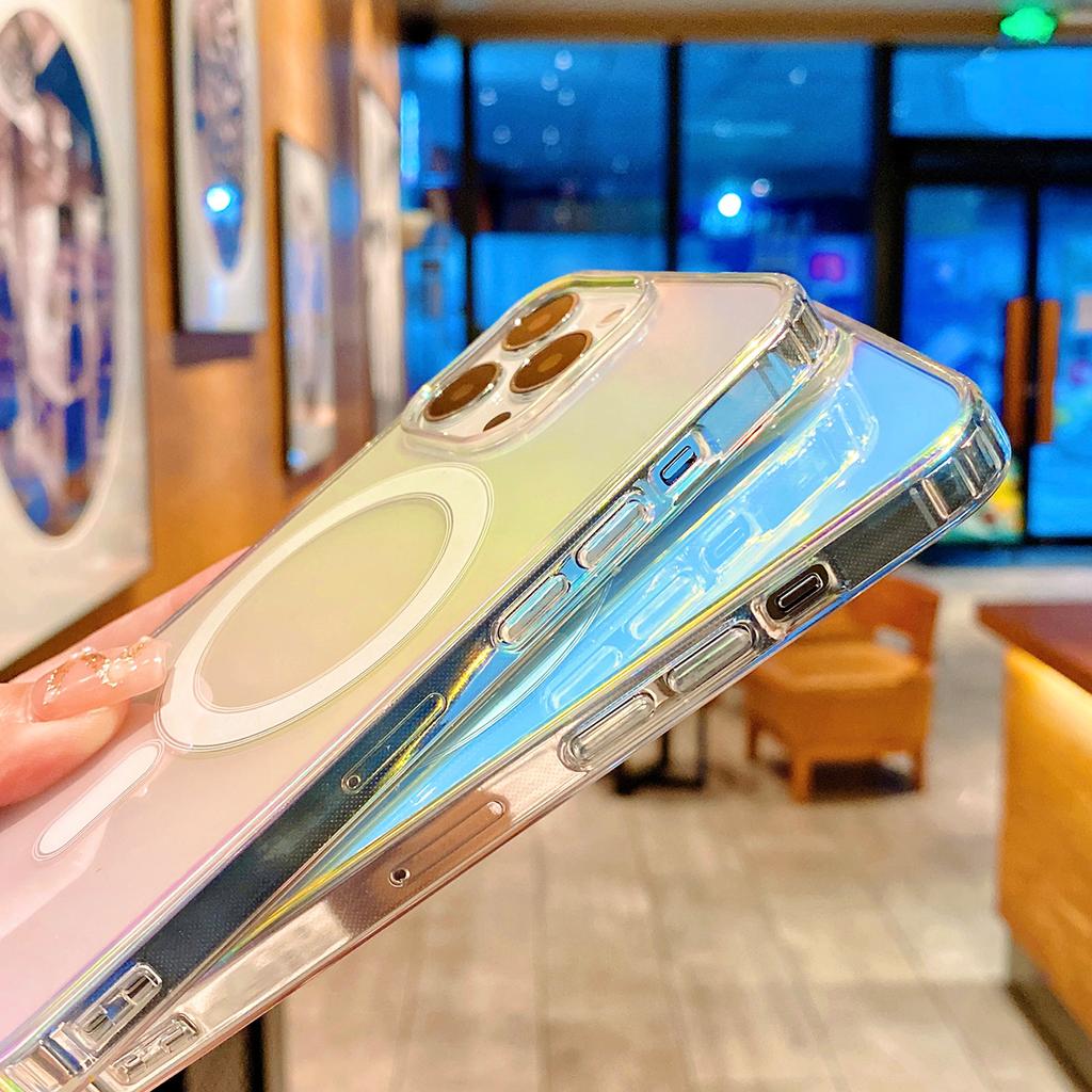 Чехол с беспроводной зарядкой для iPhone 15, 14, 13, 12, 11 Pro Max Plus, магнитный чехол для Magsafe, прозрачный мягкий чехол с градиентом цвета