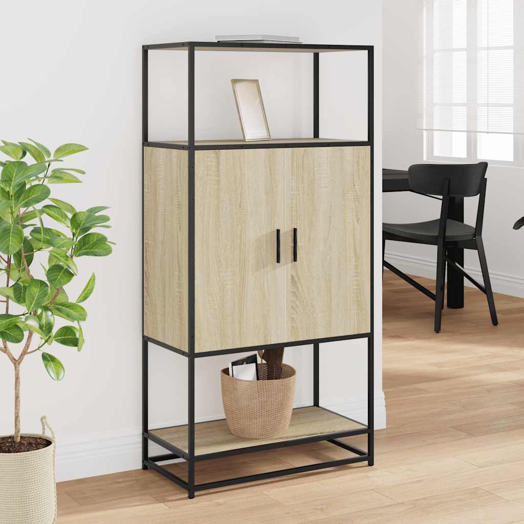 Highboard in Sonoma Oak Finish 27.2 x 13.8 x 54.7 in (69 x 35 x 139 cm) Made of Engineered Wood and Metal