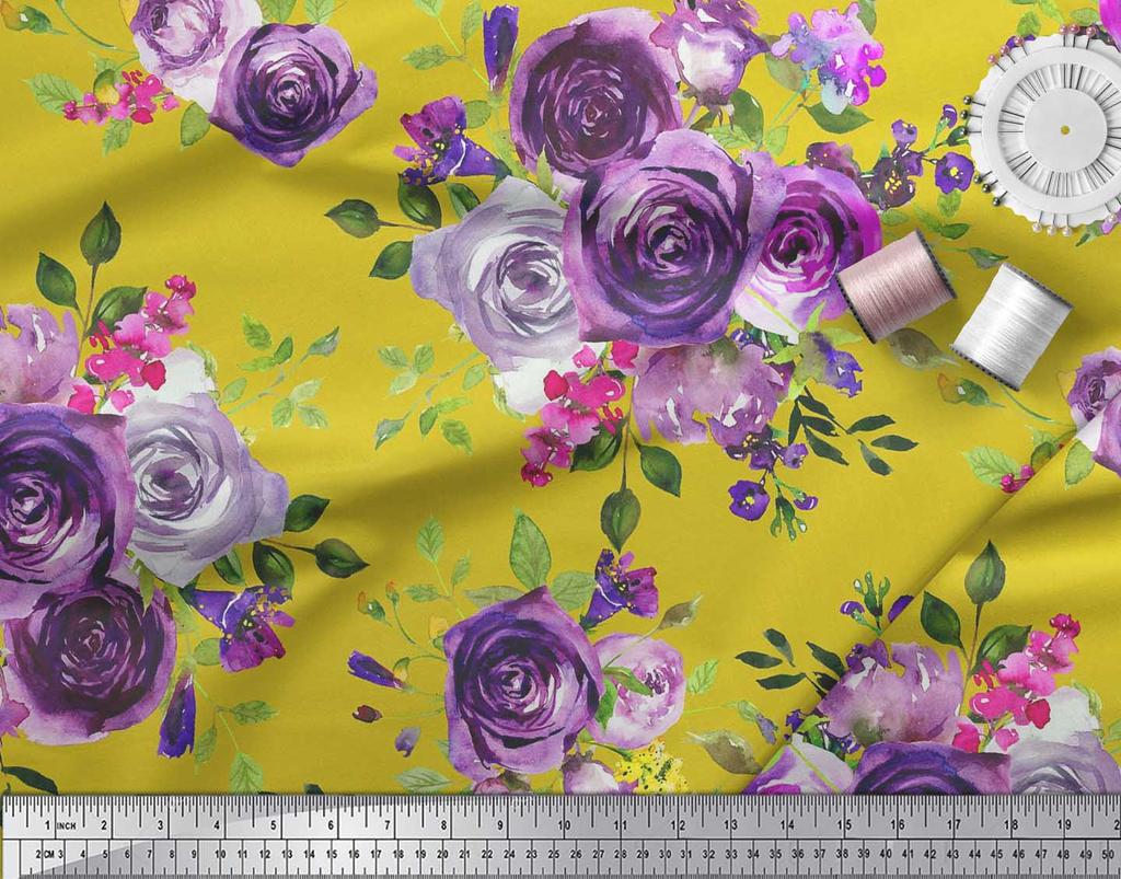 Soimoi Японский креп-атлас с принтом листьев и цветов розы по метрам 42 дюйма