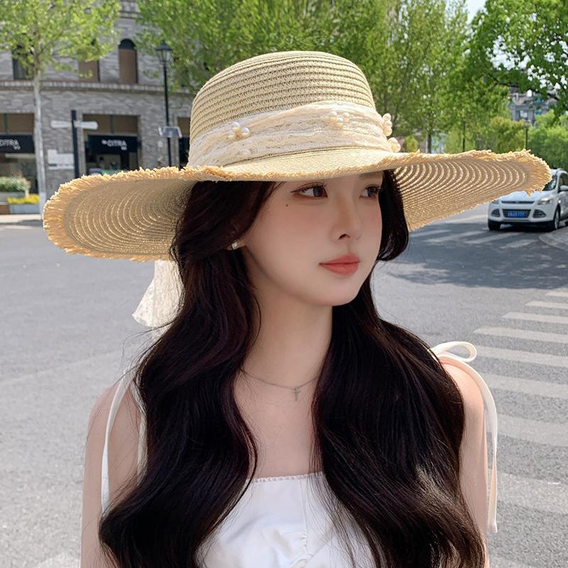 Seaside Beach Hat Lace Straw Hat Children Summer Visor Breathable Sunscreen Bucket Hat Vacation Style Straw Hat