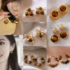 Серебряные серьги-гвоздики с геометрическим круглым кулоном из камня тигровый глаз, ретро-дизайн в стиле Маллар, персонализированные нишевые серьги