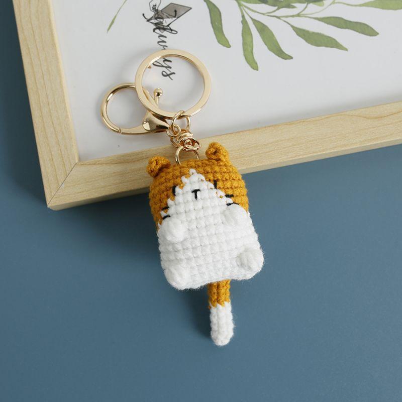 Handmaking Crochet Kitten Keyrings Cute Smiling Cat Doll Crochet Keychain Cartoon Kitten Series Knitting Doll Keychain Custom
