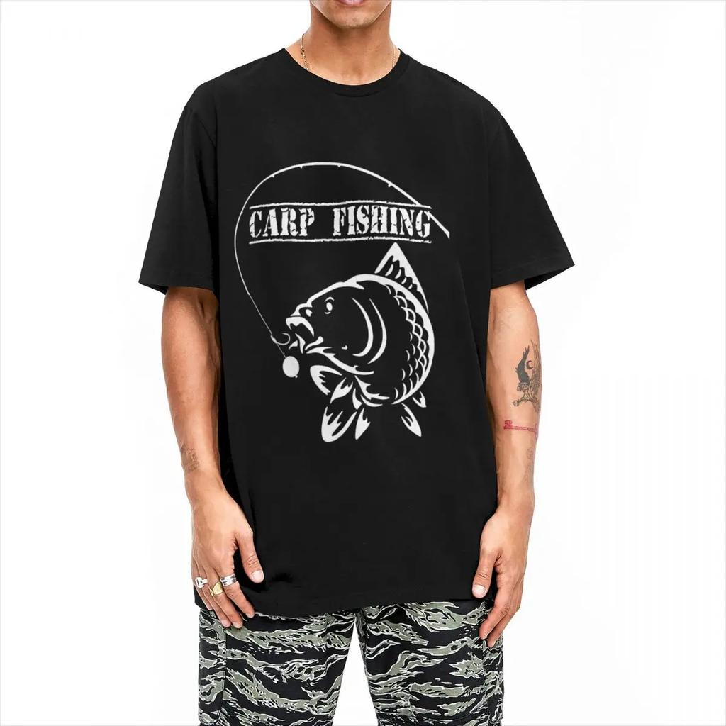 Футболка с изображением карповой рыбалки Футболки для отдыха Футболки с коротким рукавом в уличном стиле Летние хлопковые футболки с круглым вырезом и свободным вырезом