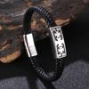 European Retro Style Cross Pattern Men's Stainless Steel Leather Braided Rope Men Bangle Gift