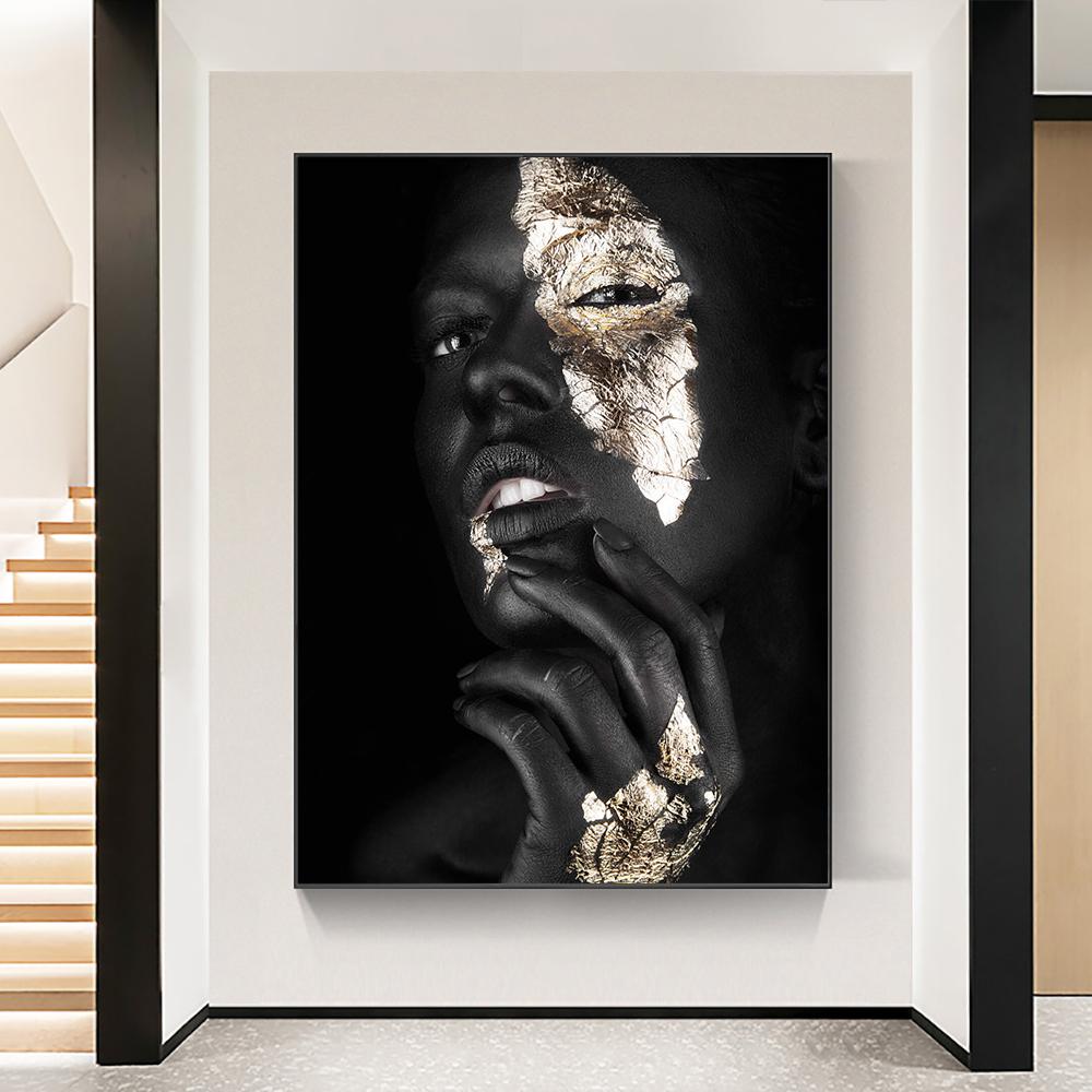 Черное золото, женская холст, картина, макияж, художественные постеры для девочек и принты, художественная настенная картина для декора гостиной
