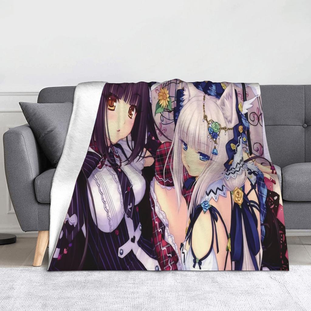 Nekopara Game Chocola and Vanilla Blankets Flannel Summer Air Conditioning  Portable Soft Throw Blanket for Sofa Couch Rug Piece