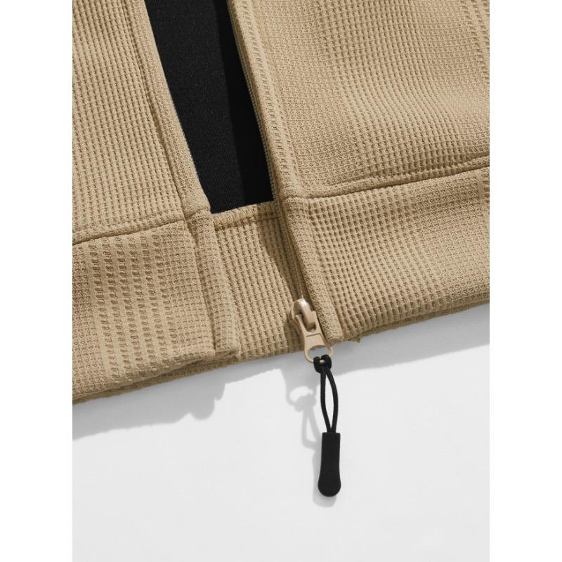 Men S Textured Waffle Knit Hooded Pocket Cardigan Sweatshirt