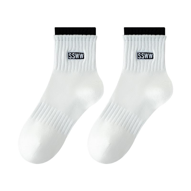 Женские весенне-летние новые спортивные носки для бега на каждый день, однотонные с надписью, дышащие, средней длины