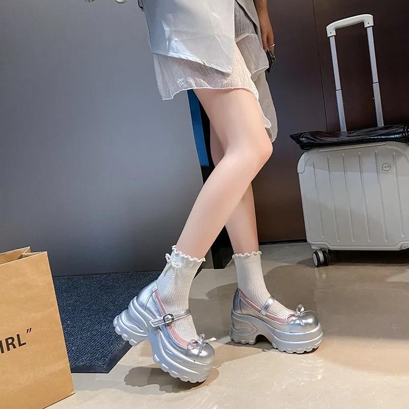 Модные 8,5 см новые осенние кроссовки на толстой платформе с бабочкой, женские туфли-лодочки в стиле панк с толстой подошвой, нескользящие, для ходьбы, повседневные туфли