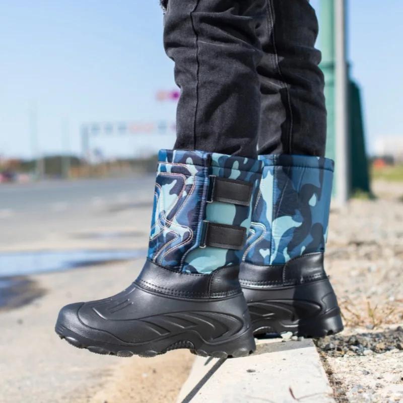 Модные мужские ботинки, модные средние зимние ботинки, водонепроницаемые хлопковые ботинки для рыбалки, плюшевые теплые зимние ботинки для мужчин, Botas Hombre