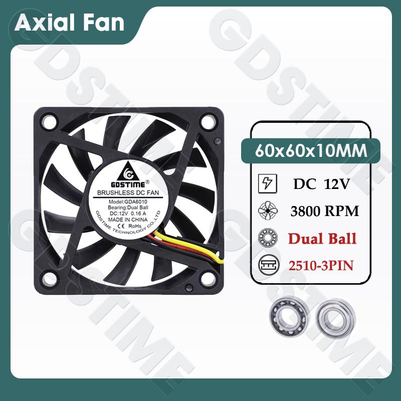 Gdstime 60MM Вентилятор 24V 12V 5V Охладитель 60x60x10MM Осевой Охлаждающий Вентилятор 6010 Двойной Подшипник Бесщеточный Dupont USB Вентилятор для Корпуса ПК Охлаждения CPU