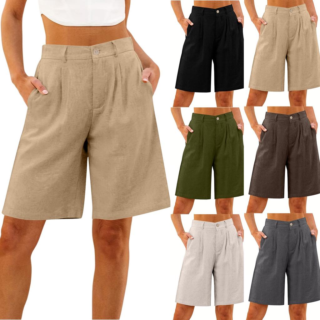 Шорты для женщин длиной до колена, нарядные, широкие, с высокой талией, женские льняные брюки, летние, повседневные