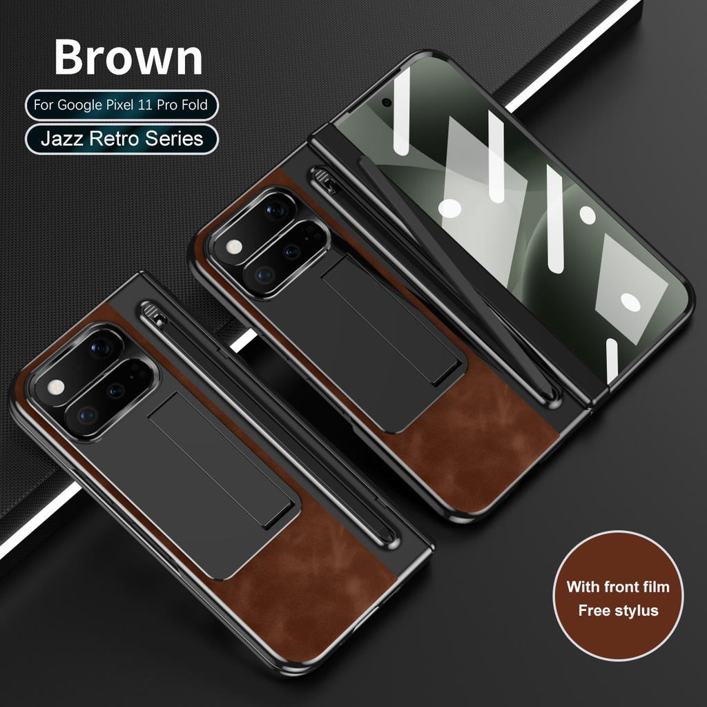 Full Screen Protection Tempered Glass Film With Touch Pen For Google Pixel 10 11 Pro Fold Case Leather Hinge Folding Cover Stand