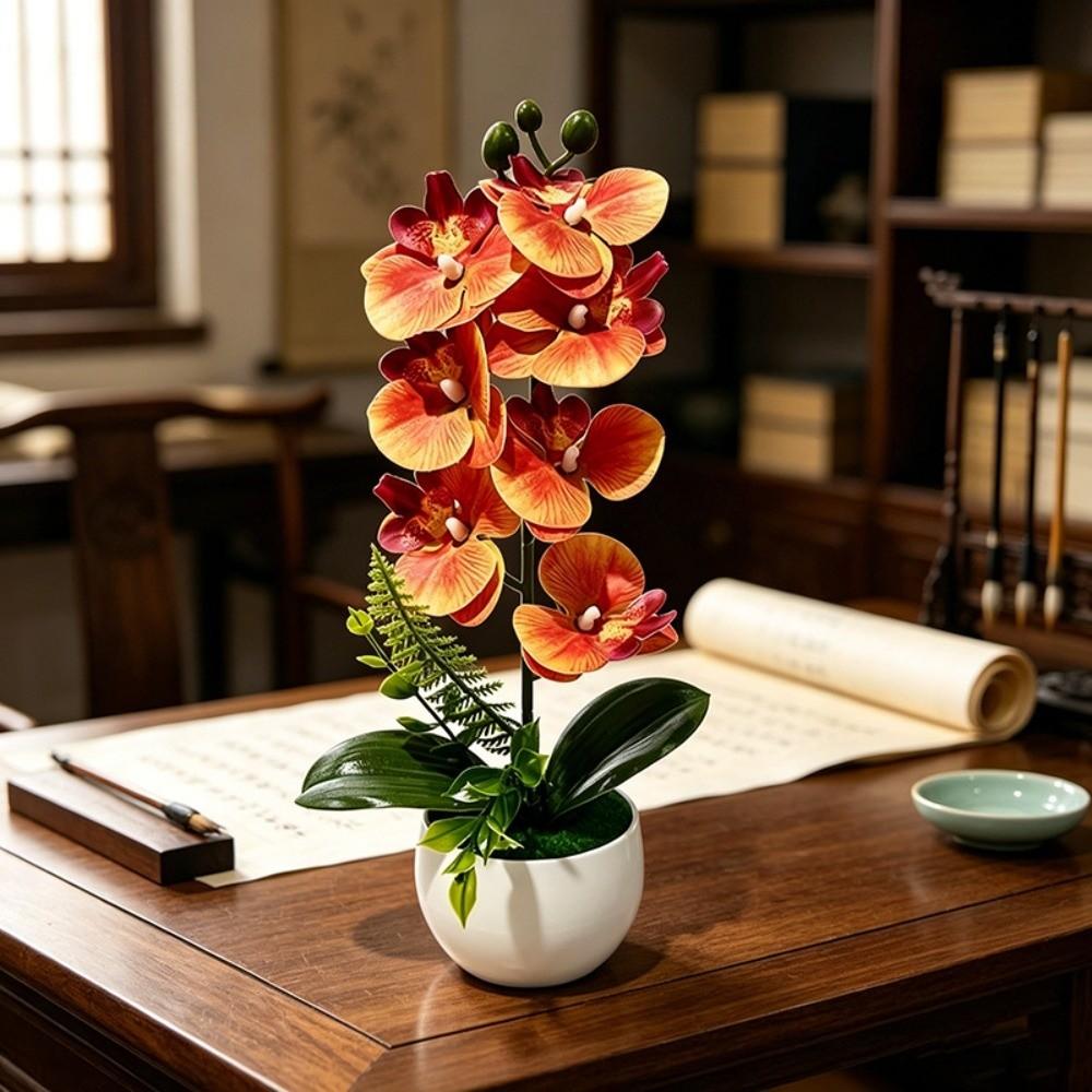 7 Heads Simulated Flower Butterfly Orchid Potted Pink Artificial Faux Plants Living Room Ornaments