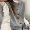 Round Neck Single Breasted Sleeveless Knit Vest Women Spring Autumn Korean Style Chic Grey Waistcoat Outerwear