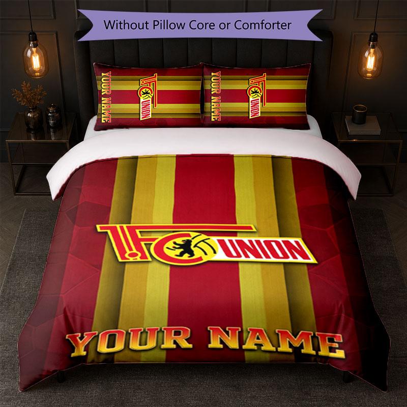 Union Berlin FC Custom Name Text Bedding Set 1 Duvet Cover+2 Pillowcases Soccer Logo Personalized Gift For Special Occasion Bedroom Decor