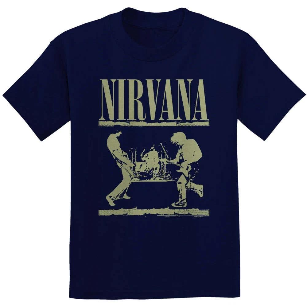 Официально лицензированная мужская темно-синяя футболка Nirvana Stage Band Logo Nirvana Tee