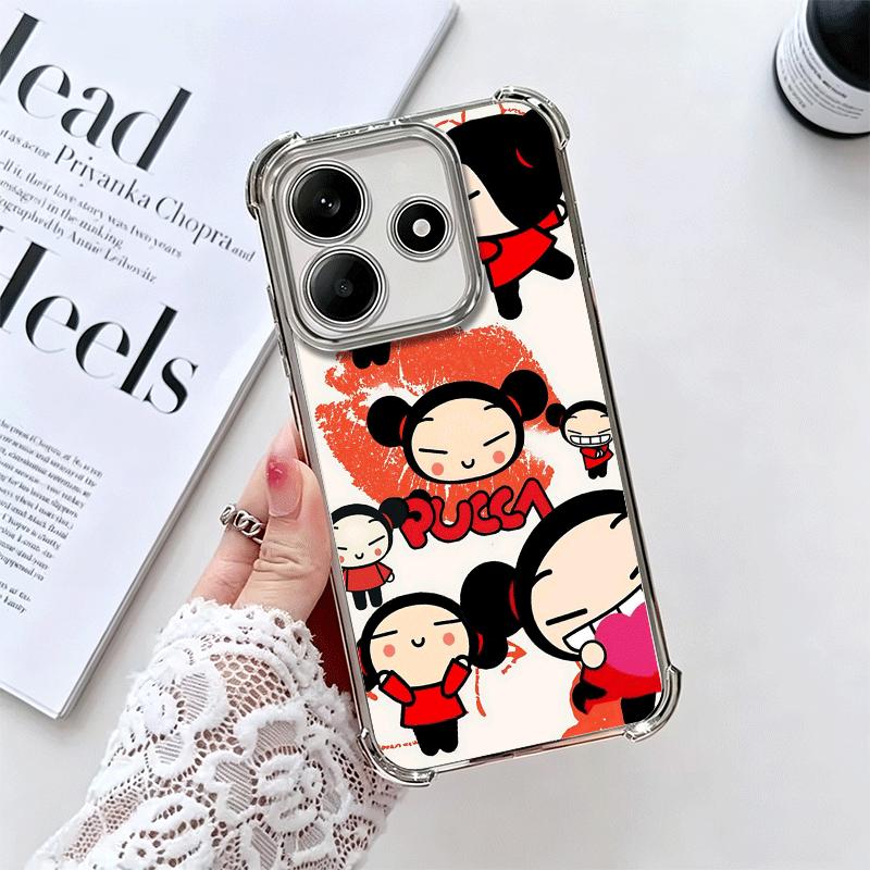 Cartoon Cute Pucca Garu Plating Phone Case For Xiaomi Redmi Note 14 15 Pro Plus 13 12 11 11S 11T 10 9S 9 5G Anti-Fall Airabag Co