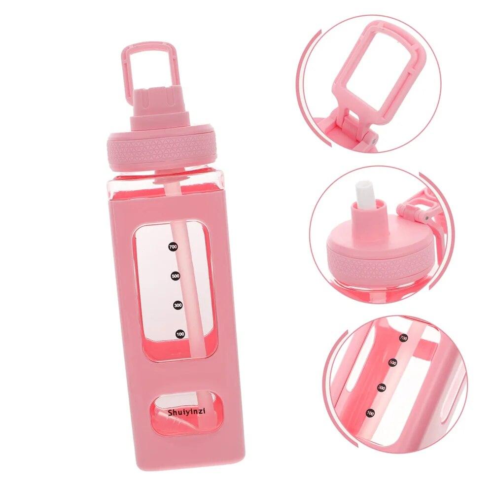 700ml Kawaii Water Bottle for Girls,Cute Kids Water Bottles with Straw 3D Sticker Drinking Bottle Portable Leak Proof Water Jug