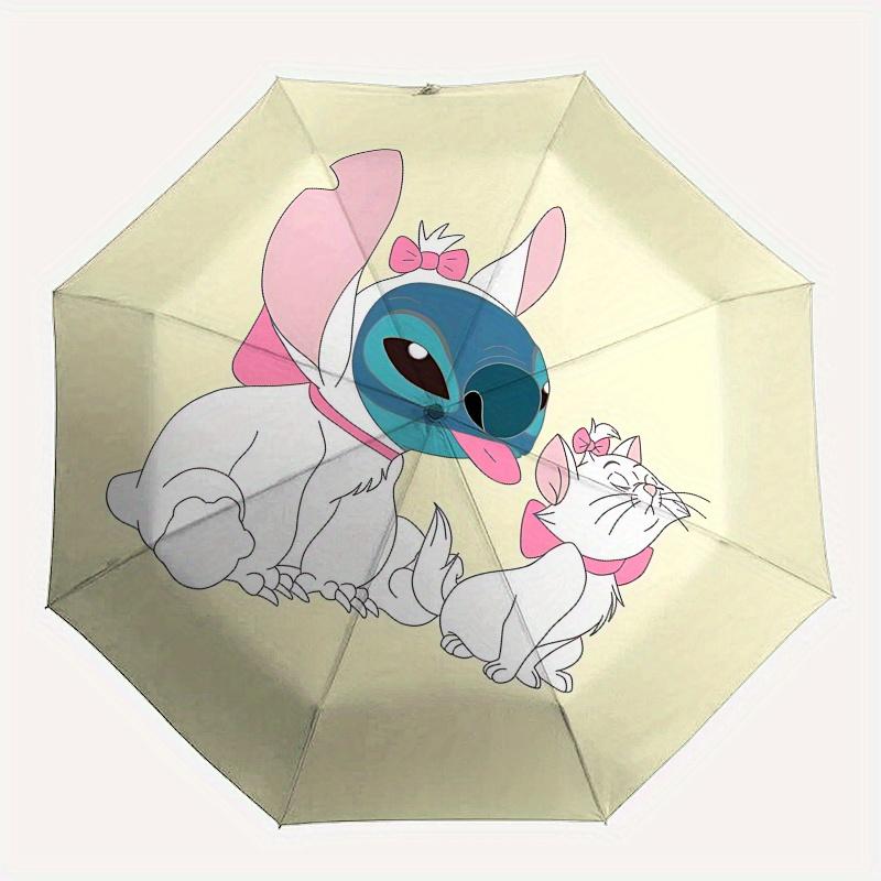 Stitch, AristoCats Automatic Opening and Closing Umbrella - 8 Ribs Portable Folding Umbrella with Plastic Handle, Suitable for Leisure and H