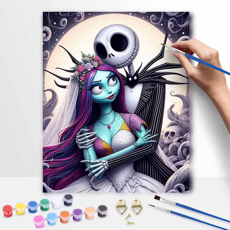 Disney oil painting Nightmare Before Christmas Jack and Sally art handmade diy painting home decoration gift