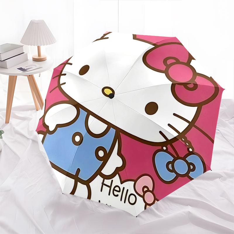 1pc Hello Kitty Automatic Opening/Closing Umbrella with Convenient Three-Fold Design, 8-Bone Iron Frame, Outdoor Use, Perfect Gift for Fans, Travelers