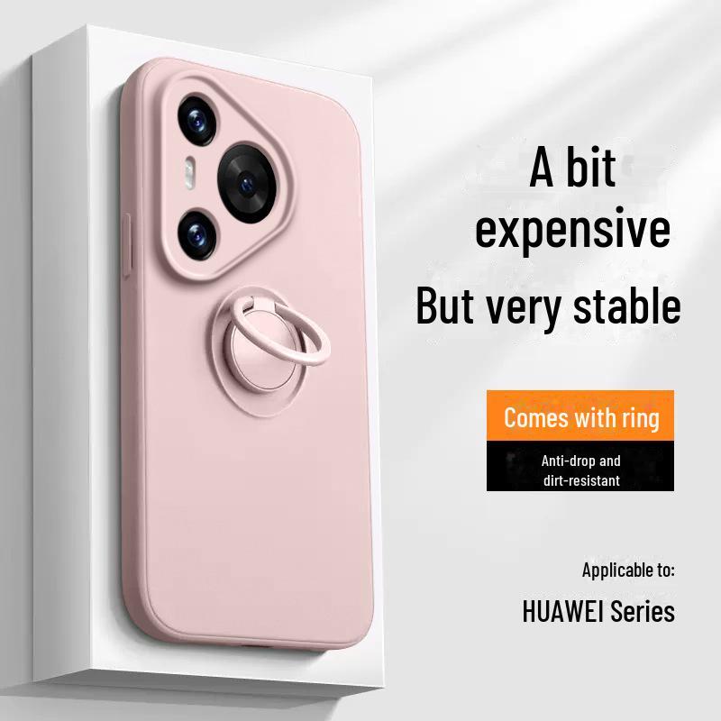 Huawei Pura70Ultra Liquid Silicone Case with Ring Holder - Mate60Pro Drop-Resistant Cover