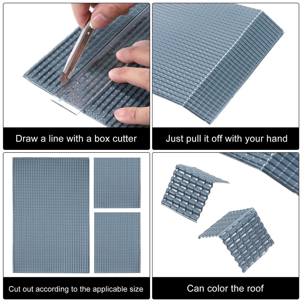 Uxcell Miniature Roof Tiles PVC Model Roof Tiles Mini DIY Tiles Model Building Set Model Building for Dolls House Garden Sand Table Cm Dark Gray 4