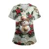 Women's Short Sleeve Stagger V Neck Christmas Print Pocket Dry-nurse Top