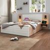 160x200cm Double Bed with 2 Drawers Bedside Cabinets Reading Light Headboard USB Charging Function Strong Wood Slat Support Bed Bedroom