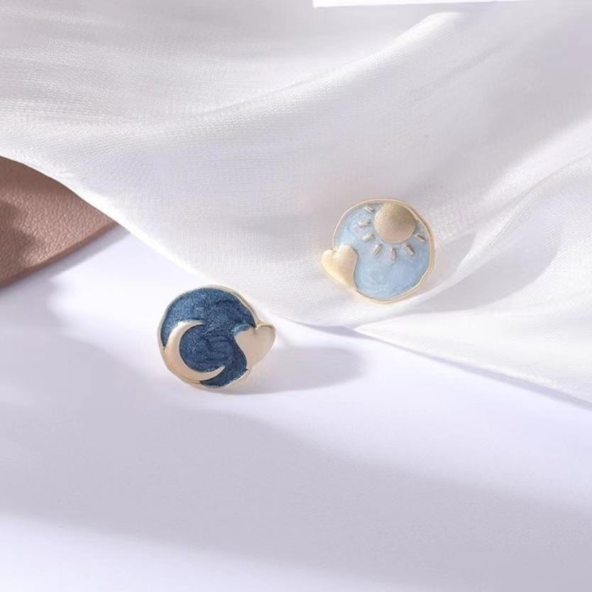 Asymmetric Sun Moon Earrings