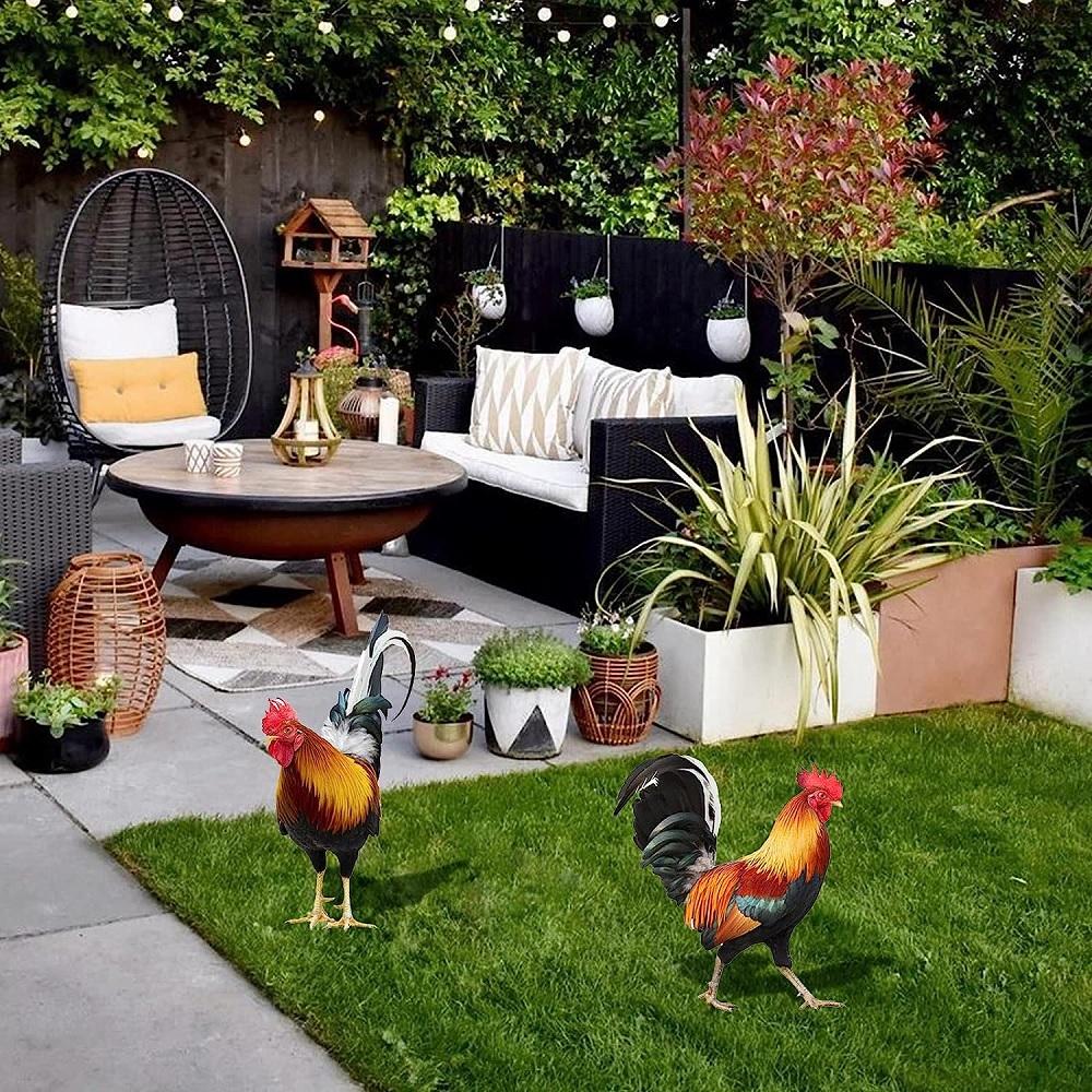 2× Петух Статуя Курицы Для Сада На Открытом Воздухе Двор Украшение Художественная Фигура Скульптура