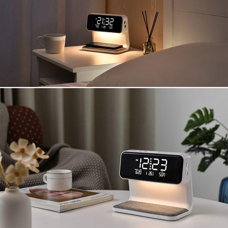 Creative 3 In 1 Bedside Lamp Wireless Charging LCD Screen Alarm Clock Wireless Phone Charger For Iphone Wireless Charger Pad Stand
