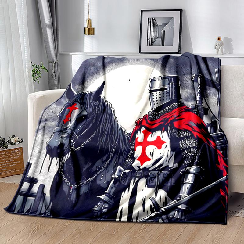 1pc Blanket Knights Templar1 Print Design, Lightweight Blanket for Sofa, Bed- Soft &Warm, Gift for All Seasons like Christmas, Halloween
