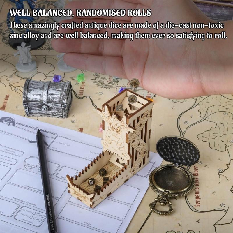 Многогранные микро кубики Винтажные карманные часы с микро многогранным набором Сплавной материал для настольных ролевых и карточных игр