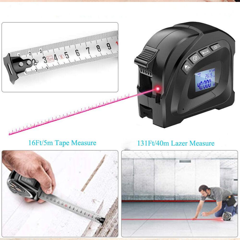 2in1 40M 5M Laser Tape Measure Digital Single Distance Meter Range Finder Tool