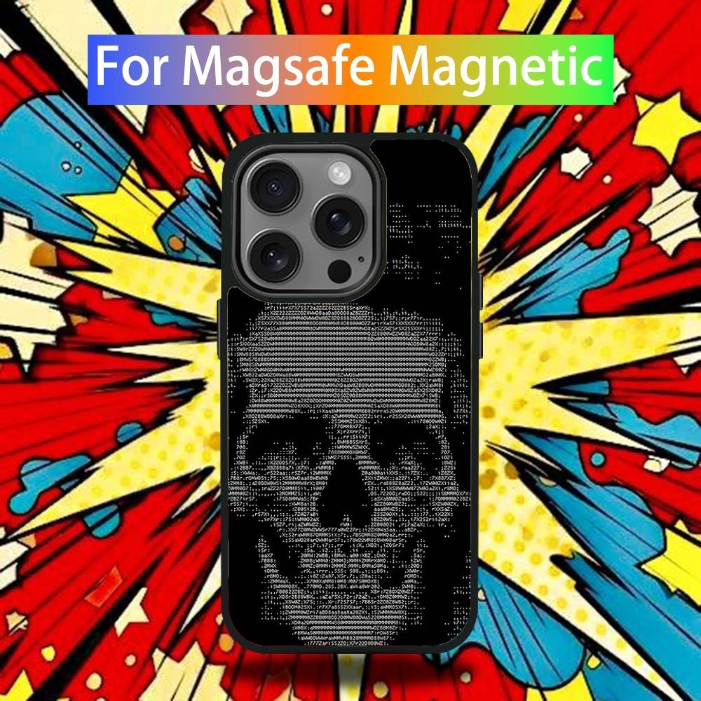 Чехол для телефона с рисунком черепа для iPhone 17,16,15,14,13,12,11,Pro,Max,Plus,Mini,SE4,E Магнитный Magsafe Беспроводная зарядка
