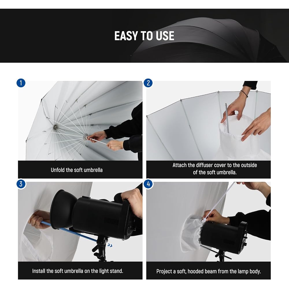 NEEWER 51"/130cm Parabolic Reflective Umbrella for Photography, White Inner/Diffuser Cover/Bag Included, Soft Lighting, Quick Folding, for Camera/Phot