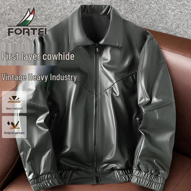 Futing Men's Vintage Oil Wax Top Layer Leather Jacket